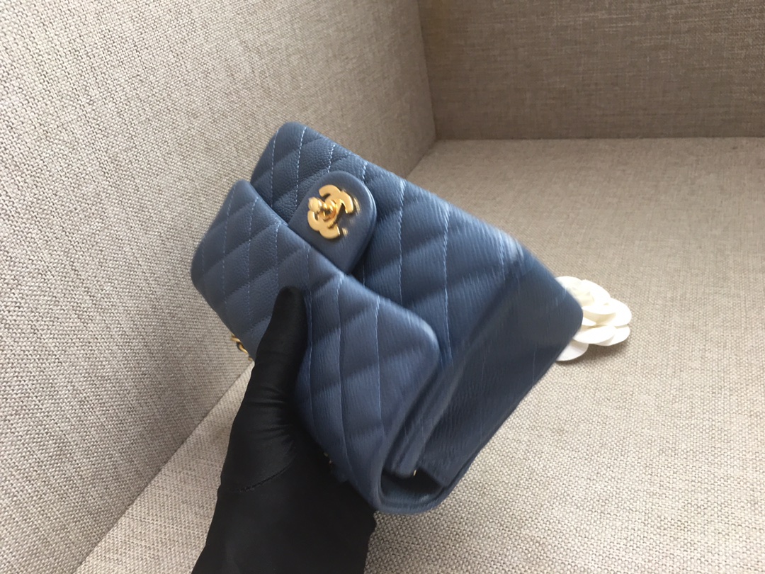 Small Classic Flap Caviar Bag A01116 Dark Blue/Gold